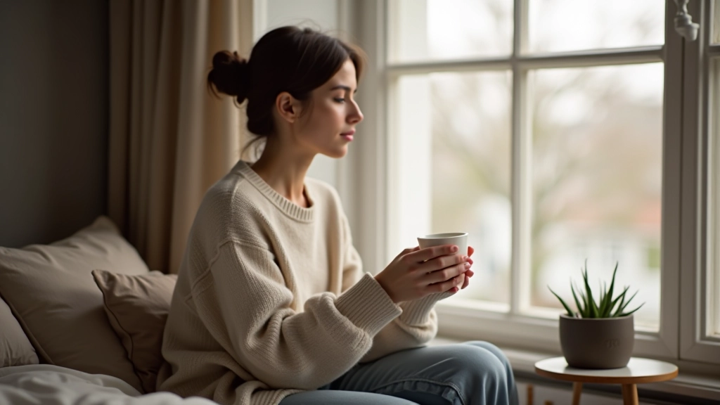 Ochtendlicht door raam in minimalistisch Nederlandse slaapkamer met wakker persoon
